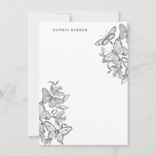 Carte De Correspondance Papillons croqués noirs et blancs Papeterie (Devant)