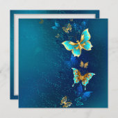 Carte De Correspondance Papillons d'or sur un Arrière - plan bleu (Devant / Derrière)