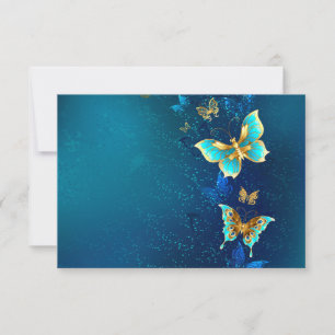 Carte De Correspondance Papillons d'or sur un Arrière - plan bleu