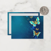 Carte De Correspondance Papillons d'or sur un Arrière - plan bleu (Devant/Arrière en situation)