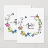 Carte De Correspondance Papillons Fleurs Calligraphie Script Monogramme (Devant / Derrière)