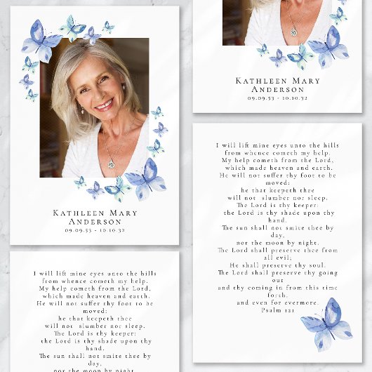 Carte De Correspondance Papillons Photo Funeral Memorial Prayer Card