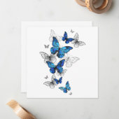 Carte De Correspondance Papillons volants bleus Morpho (Devant/Arrière en situation)