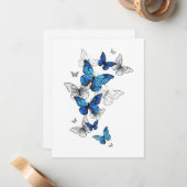 Carte De Correspondance Papillons volants bleus Morpho (Devant/Arrière en situation)