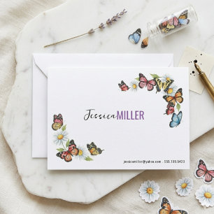 Carte De Correspondance Pâquerette Papillon Colorée Minimaliste Élégante