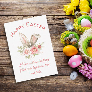 Carte De Correspondance pâques heureux, aquarelle florla oreilles lapin ro