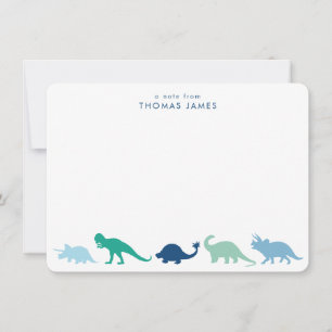 Carte De Correspondance Parade de dinosaures, personnalisé sarcelle et ble