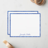 Carte De Correspondance Parties scintillant bleue manuscrite Script élégan (Devant/Arrière en situation)