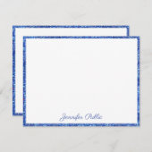 Carte De Correspondance Parties scintillant bleue manuscrite Script élégan (Devant / Derrière)