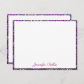 Carte De Correspondance Parties scintillant dorée rose manuscrite Script é (Devant / Derrière)