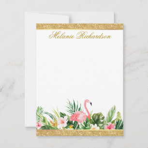 Carte De Correspondance Parties scintillant Flamant rose floral tropical r