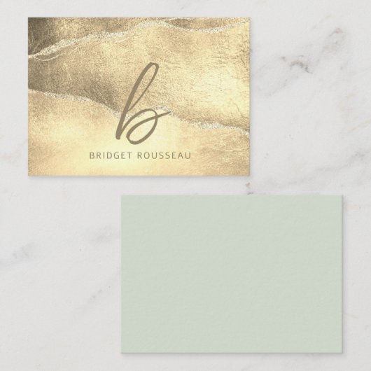 Carte De Correspondance Parties scintillant Gold Agate Élégant Monogramme (Devant / Derrière)