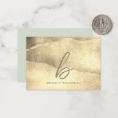 Carte De Correspondance Parties scintillant Gold Agate Élégant Monogramme (Devant/Arrière en situation)