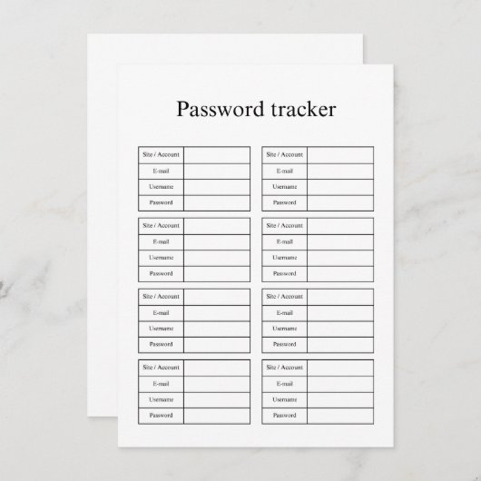 Carte De Correspondance Password tracker (Devant / Derrière)