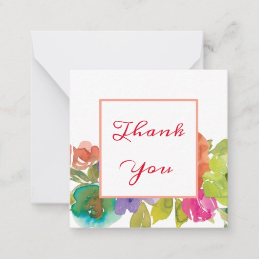 Carte De Correspondance Pastel Aquarelle Fleurs Script Merci (Devant)
