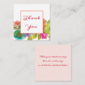 Carte De Correspondance Pastel Aquarelle Fleurs Script Merci (Devant / Derrière)