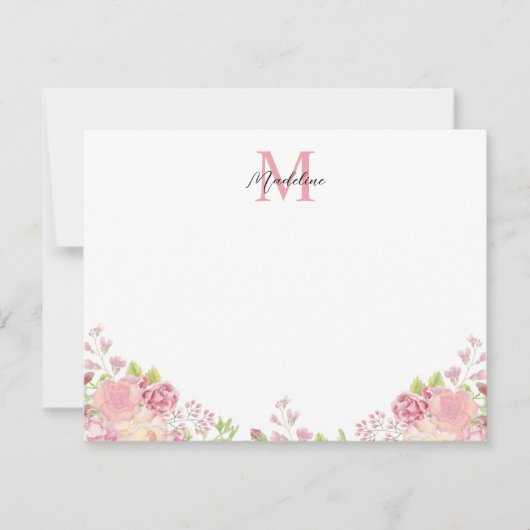 Carte De Correspondance Pastel Blush rose Rose Script Monogramme (Devant)