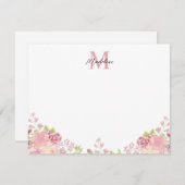 Carte De Correspondance Pastel Blush rose Rose Script Monogramme (Devant / Derrière)