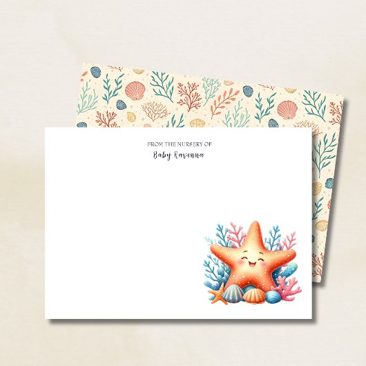 Carte De Correspondance Pastel Ocean Starfish Custom Name Nursery 