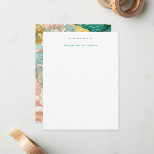 Carte De Correspondance Pastel Turquoise Floral Papeterie Personnelle