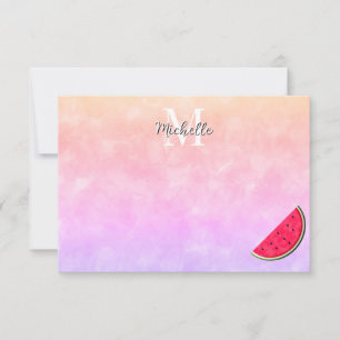 Carte De Correspondance Pastèque aquarelle personnalisée monogramme dessin