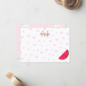 Carte De Correspondance Pastèque Cœurs Roses Monogramme Vierge (Devant/Arrière en situation)
