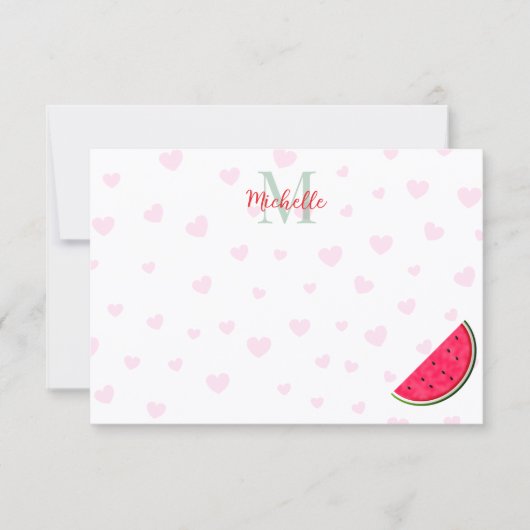 Carte De Correspondance Pastèque Cœurs Roses Monogramme Vierge (Devant)