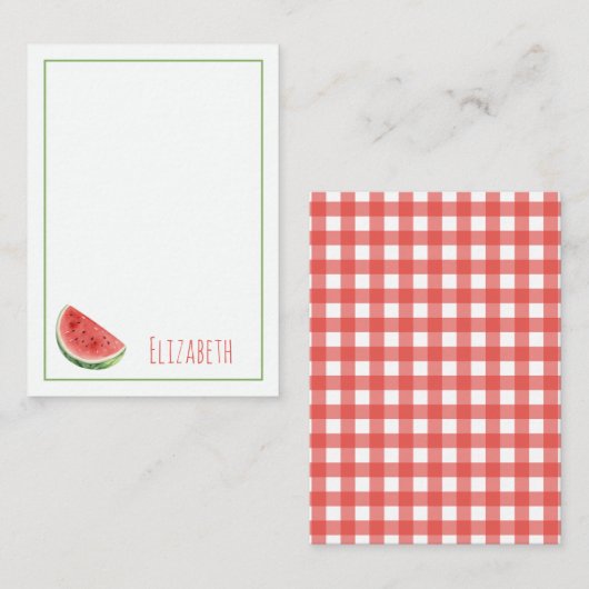 Carte De Correspondance Pastèque d'été et carreaux Gingham rouge (Devant / Derrière)