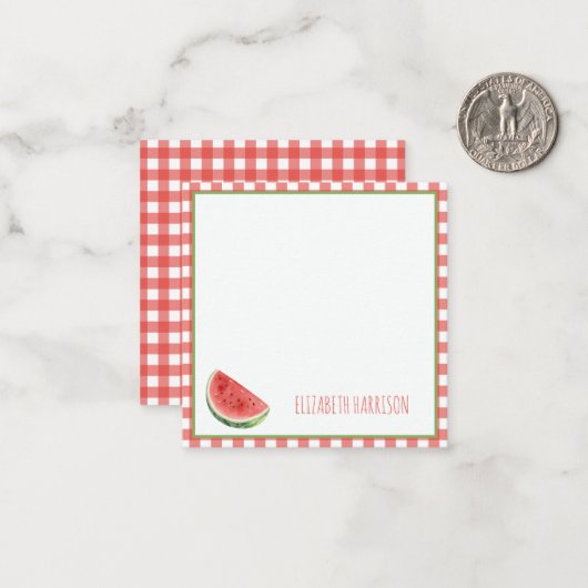 Carte De Correspondance Pastèque d'été et carreaux Gingham rouge (Devant/Arrière en situation)