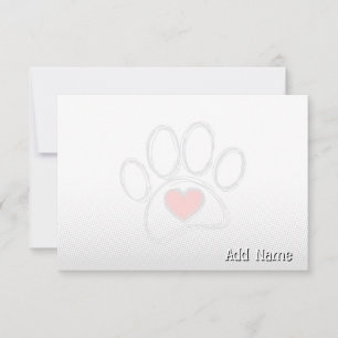 Carte De Correspondance Patte de chien et cœur vierge pour toutes occasion