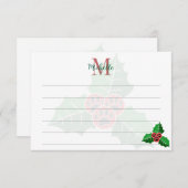 Carte De Correspondance Paw Holly Leaves Christmas Custom Monogram Lined (Devant / Derrière)