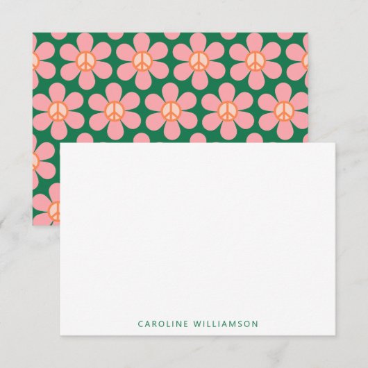 Carte De Correspondance Peace Sign Flower Green Pink Baby Shower Name (Devant / Derrière)