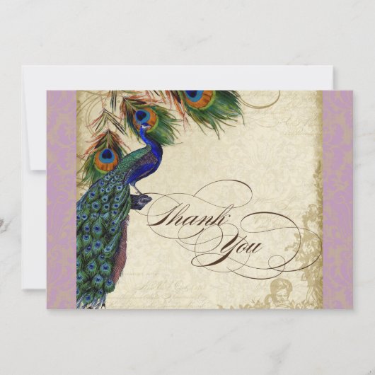 Carte De Correspondance Peacock Feathers Formal Merci Notes Lavender (Devant)