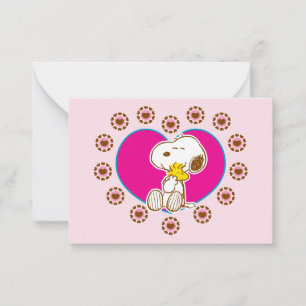 Carte De Correspondance Peanuts Snoopy & Woodstock Cœur Floral Câlin