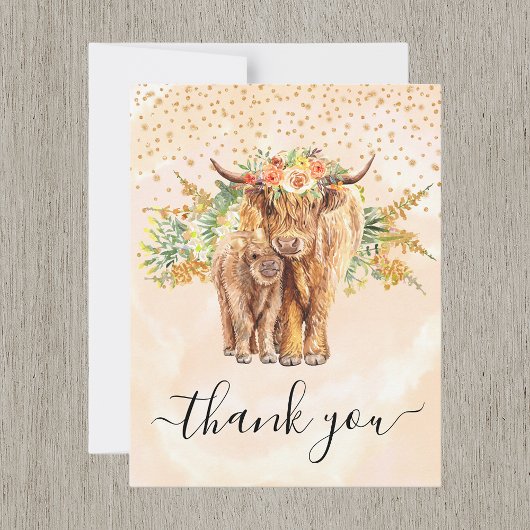 Carte De Correspondance Pêche Aquarelle Florale Highland Vache Merci