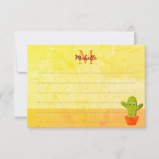 Carte De Correspondance Peinture de cactus en cartoon mignon avec monogram
