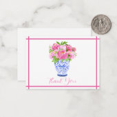 Carte De Correspondance Peonies Chinoiserie Vase Merci stationnaire (Devant/Arrière en situation)