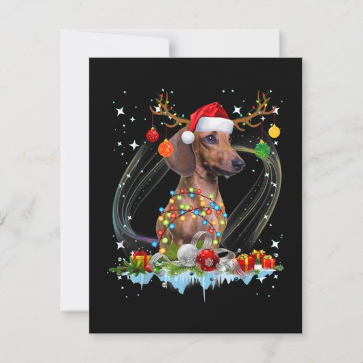 Carte De Correspondance Père Noël drôle Dachshund Renne Lumière Noël (Devant)