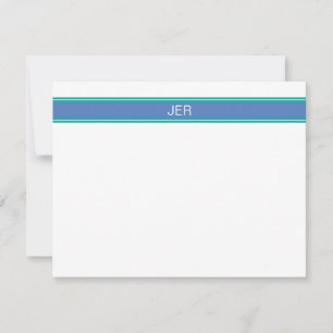 Carte De Correspondance Périwinkle Blue & Turquoise Monogramme Nom Initial