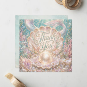 Carte De Correspondance Perle Lumineuse Sirène Sous La Mer Carré Merci