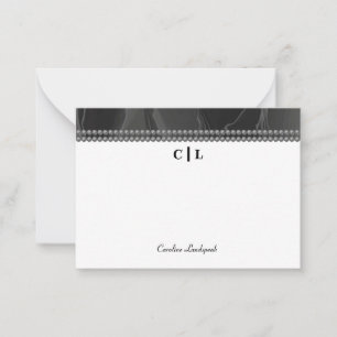 Carte De Correspondance Perles de soie noires élégantes avec monogramme in