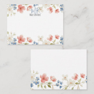 Carte De Correspondance Personalised Blush Watercolour Floral Monogram