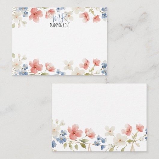 Carte De Correspondance Personalised Blush Watercolour Floral Monogram (Devant / Derrière)