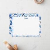 Carte De Correspondance Personalized Blue Floral Flat Note Card (Devant/Arrière en situation)