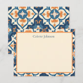 Carte De Correspondance Personalized Blue Orange Tile Stationery (Devant / Derrière)