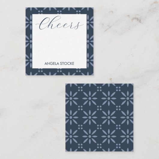 Carte De Correspondance Personalized Blue Retro Flower (Devant / Derrière)