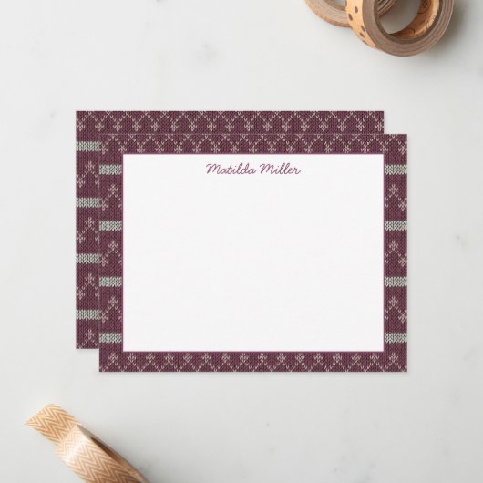 Carte De Correspondance Personalized Knit Pattern Note Card (Devant/Arrière en situation)