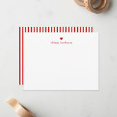 Carte De Correspondance Personalized Modern Red Stripes & Heart (Devant/Arrière en situation)