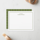 Carte De Correspondance Personalized Name Green Border Gingham (Devant/Arrière en situation)