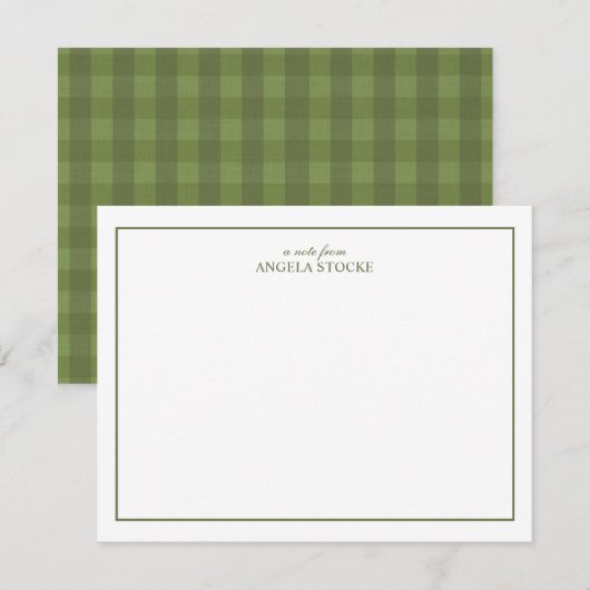 Carte De Correspondance Personalized Name Green Border Gingham (Devant / Derrière)